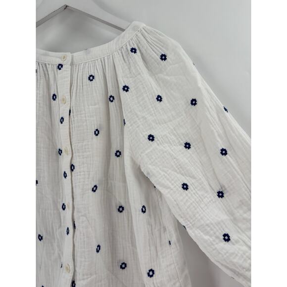 Madewell Lightspun Blouse Womens Small White Blue Pleated 3/4 Sleeve Sheer Gauze - Picture 11 of 16